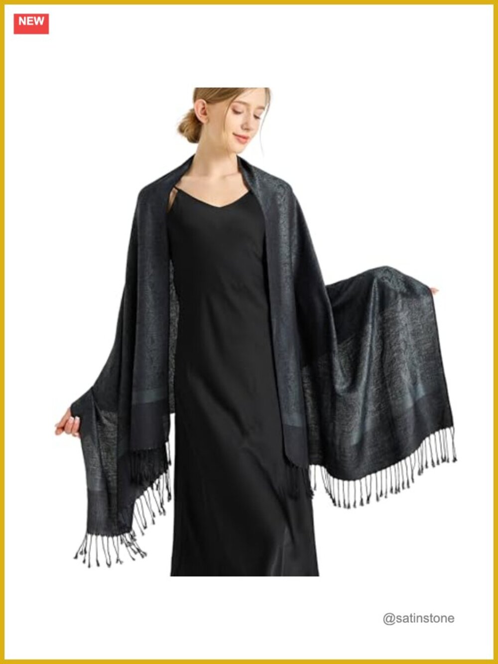 Silky Paisley Pashmina Shawl Wrap, Double-Sided Jacquard, Lightweight Evening